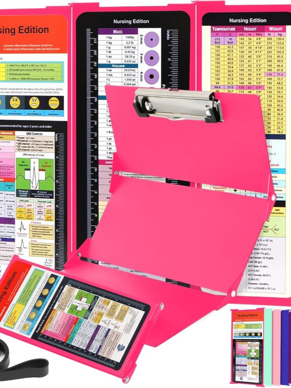 Nursing Clipboard Foldable with Medical Edition Cheat Sheets, 3 Layers Aluminum